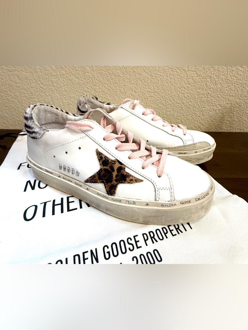 Authentic Golden Goose Hi Star Platform Sneakers Shoes Zebra Leopard Sz 36